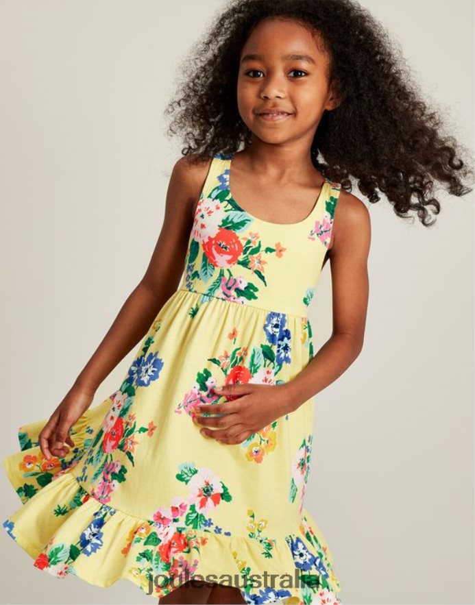 Joules Apparel Girls Juno Tiered Jersey Dress 2-12 Years NVVNL285 PASTEL YELLOW