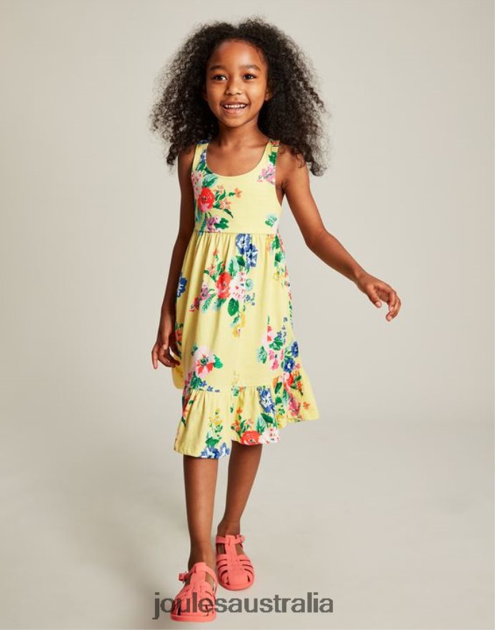 Joules Apparel Girls Juno Tiered Jersey Dress 2-12 Years NVVNL285 PASTEL YELLOW