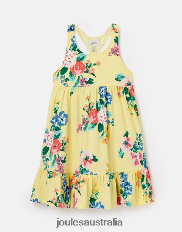 Joules Apparel Girls Juno Tiered Jersey Dress 2-12 Years NVVNL285 PASTEL YELLOW