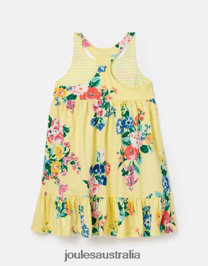 Joules Apparel Girls Juno Tiered Jersey Dress 2-12 Years NVVNL285 PASTEL YELLOW