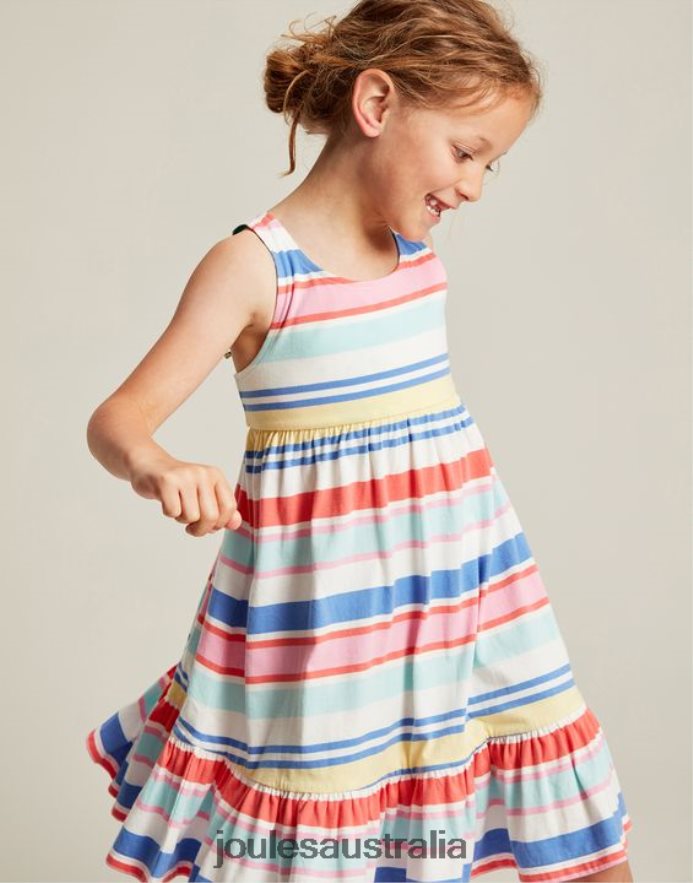 Joules Apparel Girls Juno Tiered Jersey Dress 2-12 Years NVVNL313 MULTI STRIPE