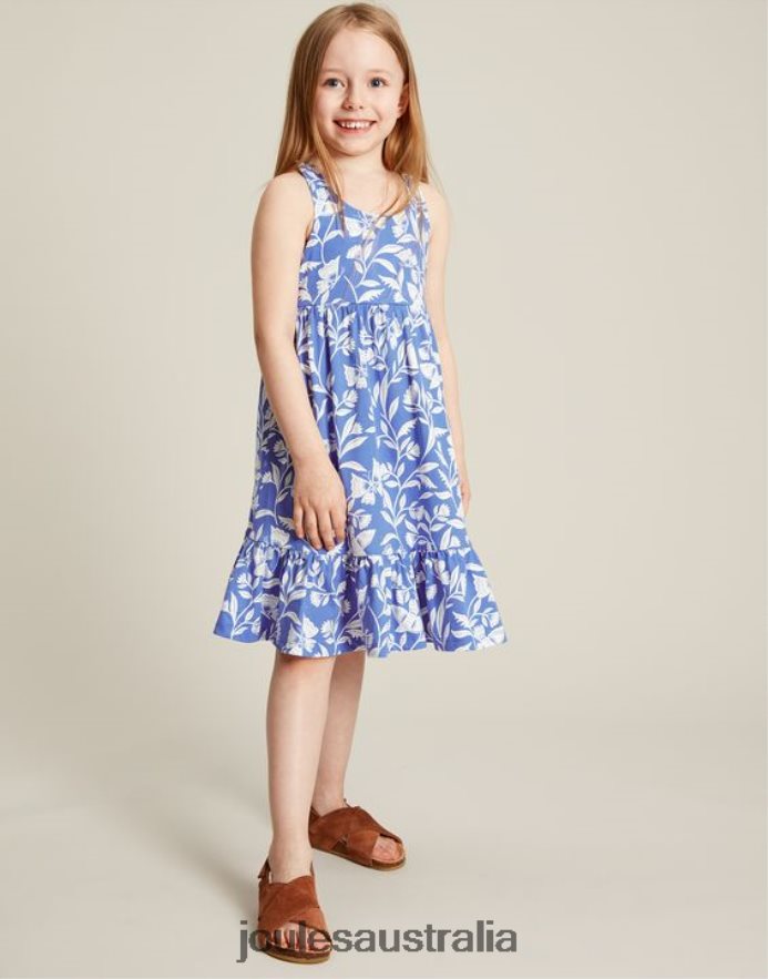 Joules Apparel Girls Juno Tiered Jersey Dress 2-12 Years NVVNL317 BUTTERFLY BLUE