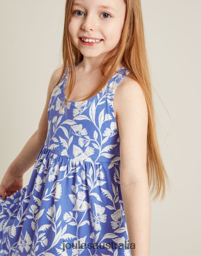 Joules Apparel Girls Juno Tiered Jersey Dress 2-12 Years NVVNL317 BUTTERFLY BLUE