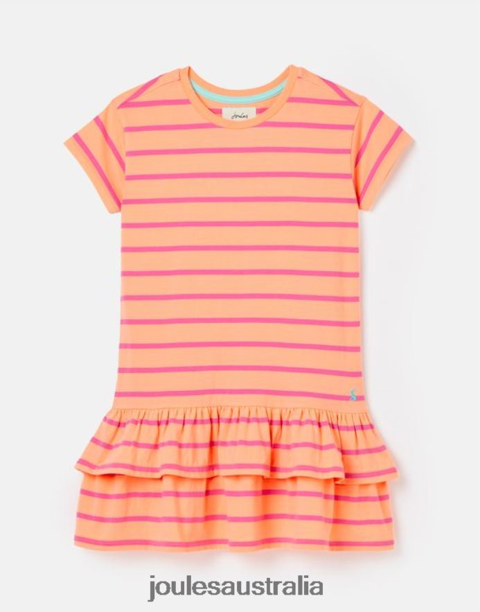 Joules Apparel Girls Markleigh Short Sleeve Peplum Jersey Dress 2-12 Years NVVNL256 PEACH STRIPE