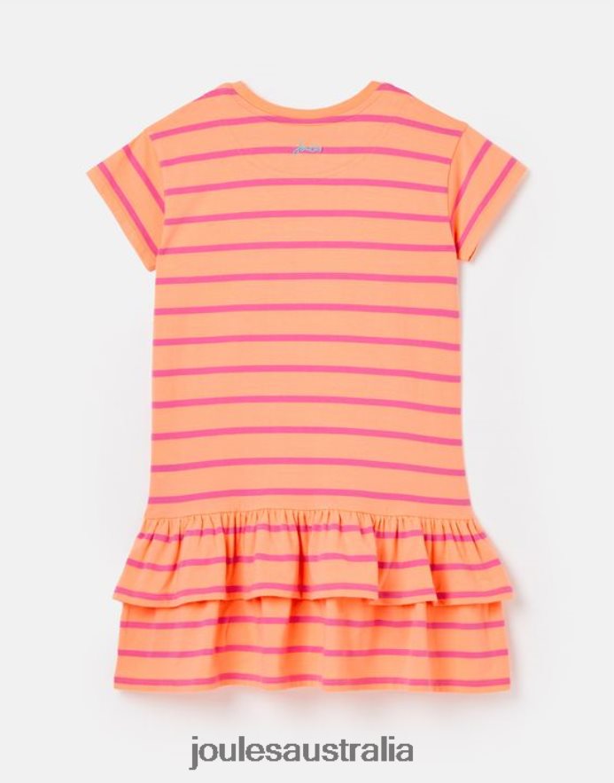 Joules Apparel Girls Markleigh Short Sleeve Peplum Jersey Dress 2-12 Years NVVNL256 PEACH STRIPE
