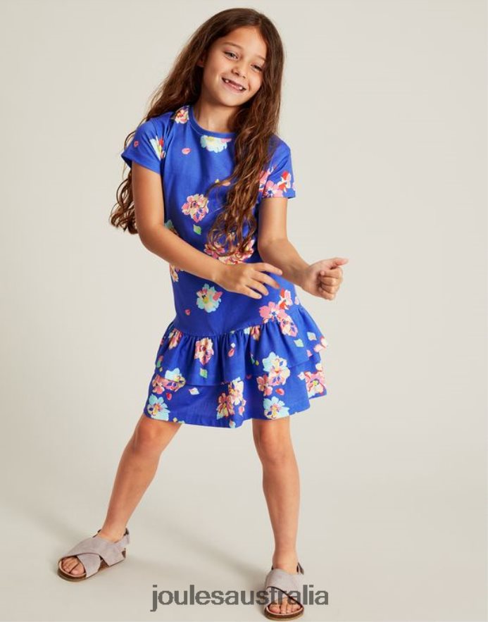 Joules Apparel Girls Markleigh Short Sleeve Peplum Jersey Dress 2-12 Years NVVNL276 BLUE FLORAL