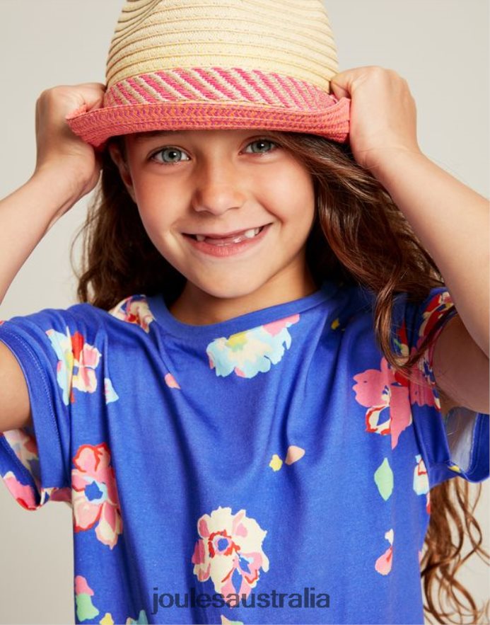 Joules Apparel Girls Markleigh Short Sleeve Peplum Jersey Dress 2-12 Years NVVNL276 BLUE FLORAL