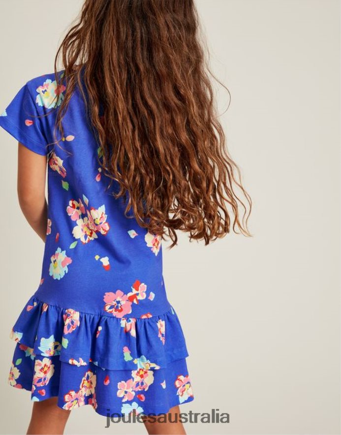 Joules Apparel Girls Markleigh Short Sleeve Peplum Jersey Dress 2-12 Years NVVNL276 BLUE FLORAL