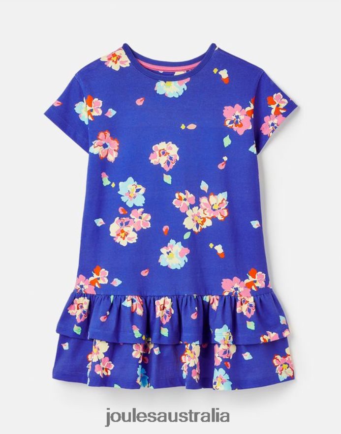 Joules Apparel Girls Markleigh Short Sleeve Peplum Jersey Dress 2-12 Years NVVNL276 BLUE FLORAL