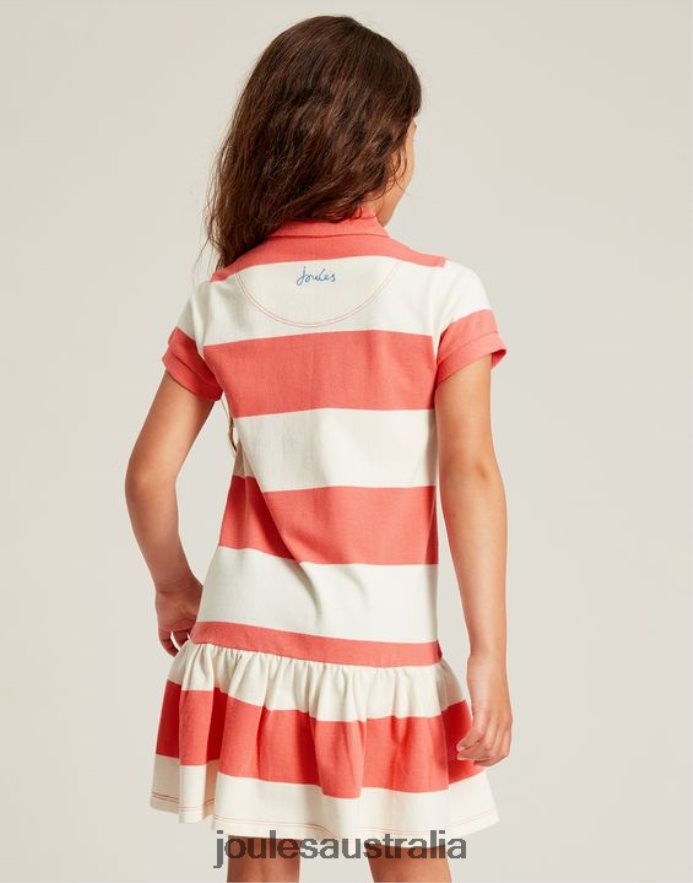 Joules Apparel Girls Orla Short Sleeve Polo Dress 2-12 Years NVVNL262 CORAL STRIPE