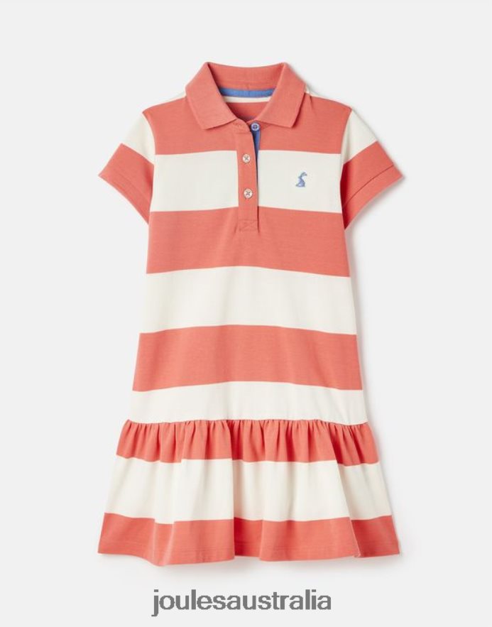 Joules Apparel Girls Orla Short Sleeve Polo Dress 2-12 Years NVVNL262 CORAL STRIPE