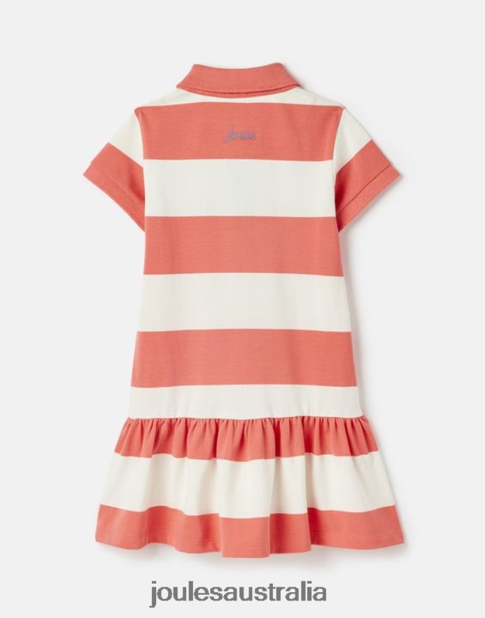 Joules Apparel Girls Orla Short Sleeve Polo Dress 2-12 Years NVVNL262 CORAL STRIPE