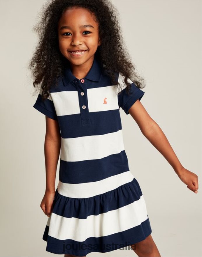 Joules Apparel Girls Orla Short Sleeve Polo Dress 2-12 years NVVNL310 NAVY CREAM STRIPE