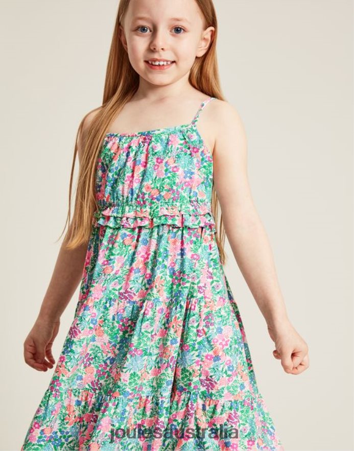 Joules Apparel Girls Theadora Shirred Empire Tiered Dress 5-12 Years NVVNL293 MULTI DITSY