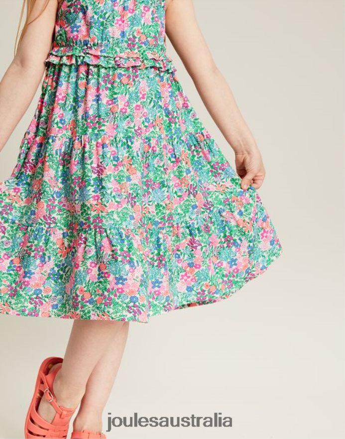Joules Apparel Girls Theadora Shirred Empire Tiered Dress 5-12 Years NVVNL293 MULTI DITSY