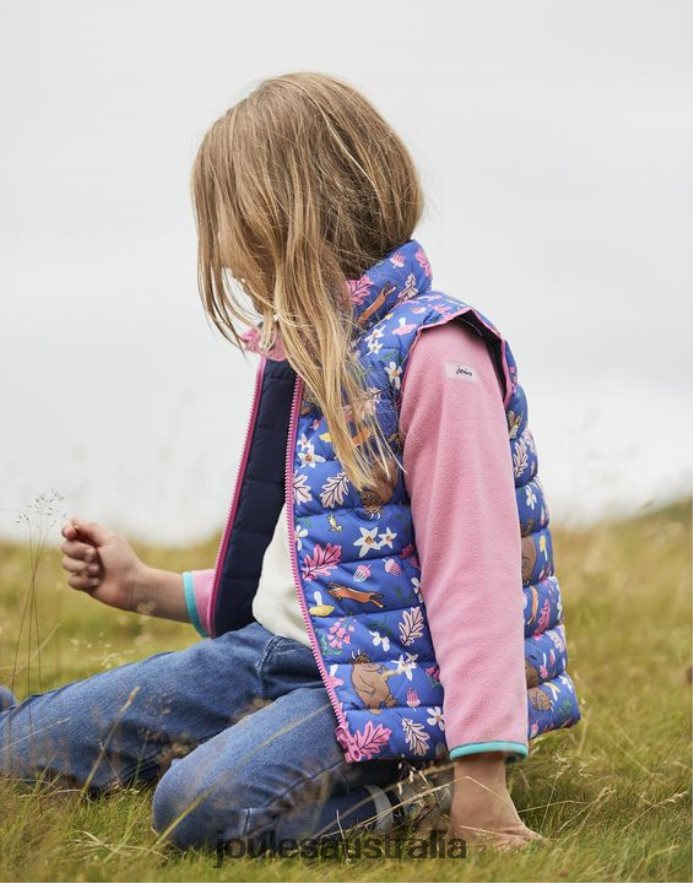 Joules Apparel Girls Gruffalo Flip It Reversible Vest 1-6 Years NVVNL260 BLUE