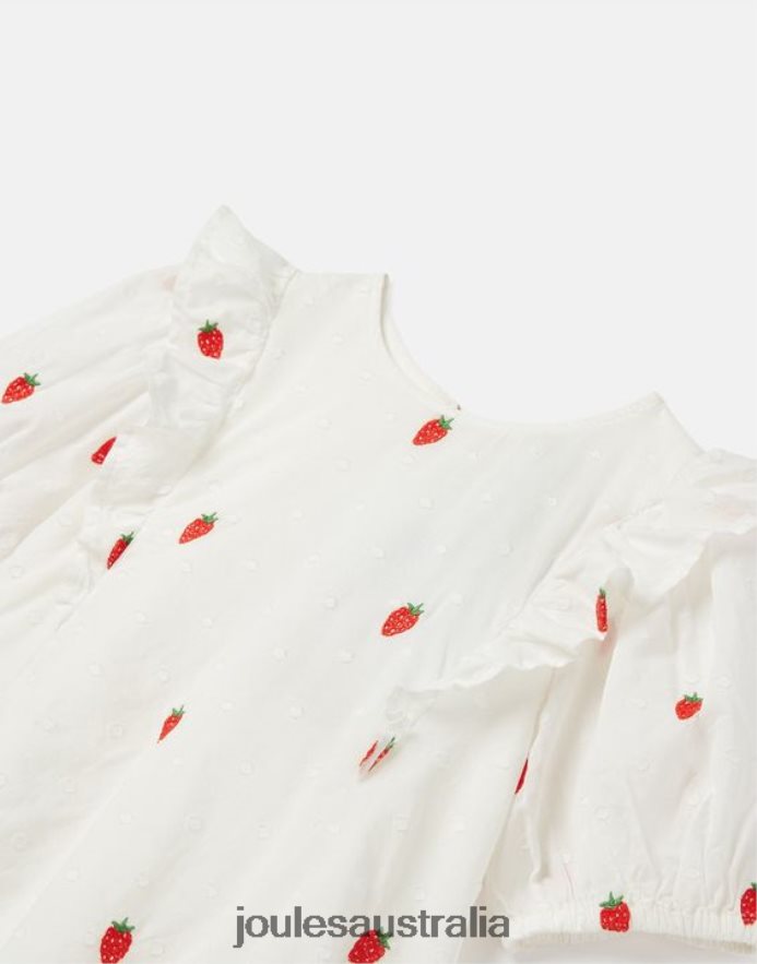 Joules Apparel Girls Lauren Woven Frill Shell Top NVVNL318 STRAWBERRY SPOT
