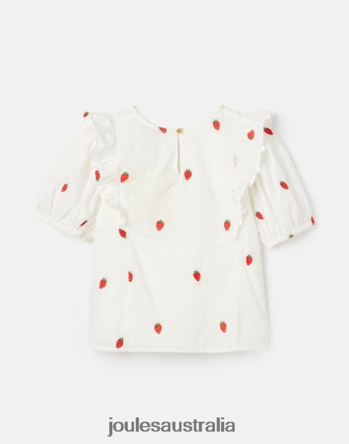 Joules Apparel Girls Lauren Woven Frill Shell Top NVVNL318 STRAWBERRY SPOT