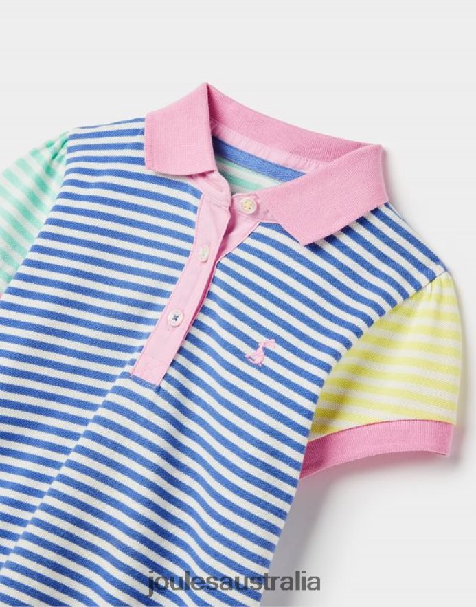 Joules Apparel Girls Morgan Stripe Polo Shirt 2-12 Years NVVNL255 BLUE MULTI STRIPE