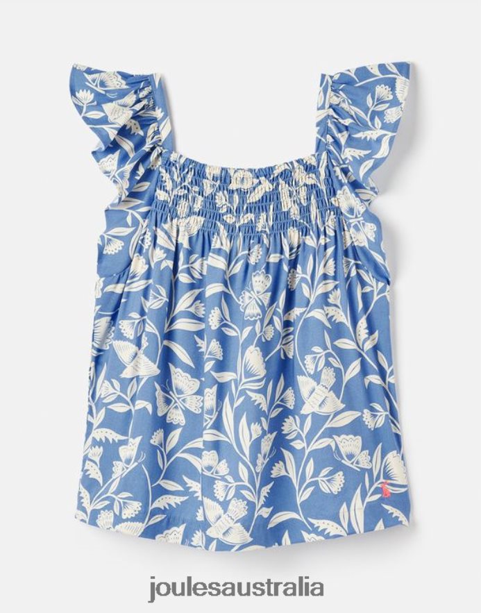 Joules Apparel Girls Nicola Shirred Top 5-12 Years NVVNL271 BUTTERFLY BLUE