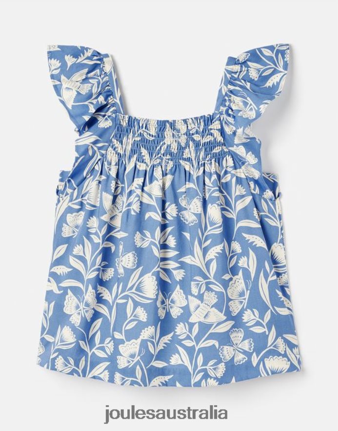 Joules Apparel Girls Nicola Shirred Top 5-12 Years NVVNL271 BUTTERFLY BLUE