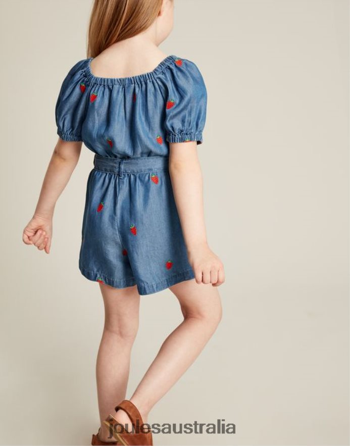 Joules Apparel Girls Betty Square Neck Playsuit 2-12 Years NVVNL280 CHAMBRAY STRAWBERRY