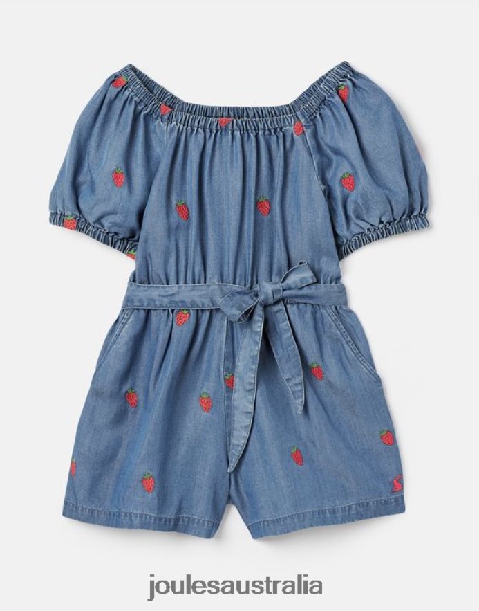Joules Apparel Girls Betty Square Neck Playsuit 2-12 Years NVVNL280 CHAMBRAY STRAWBERRY