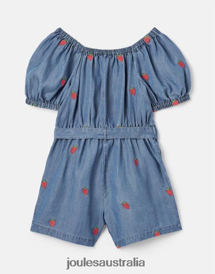 Joules Apparel Girls Betty Square Neck Playsuit 2-12 Years NVVNL280 CHAMBRAY STRAWBERRY