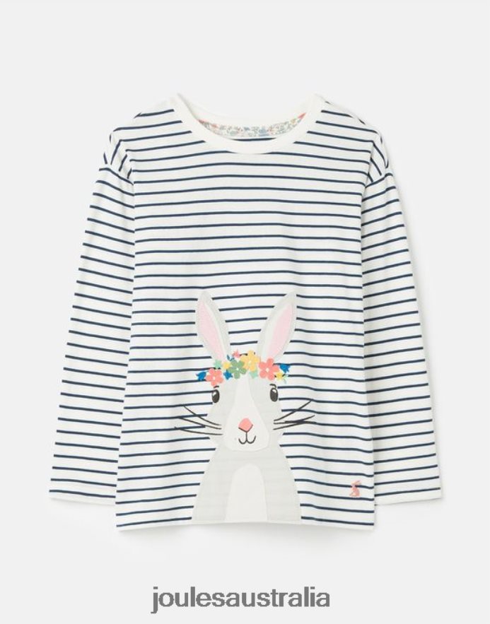 Joules Apparel Girls Ava Long Sleeve T-Shirt 2-12 Years NVVNL281 CREAM NAVY STRIPE