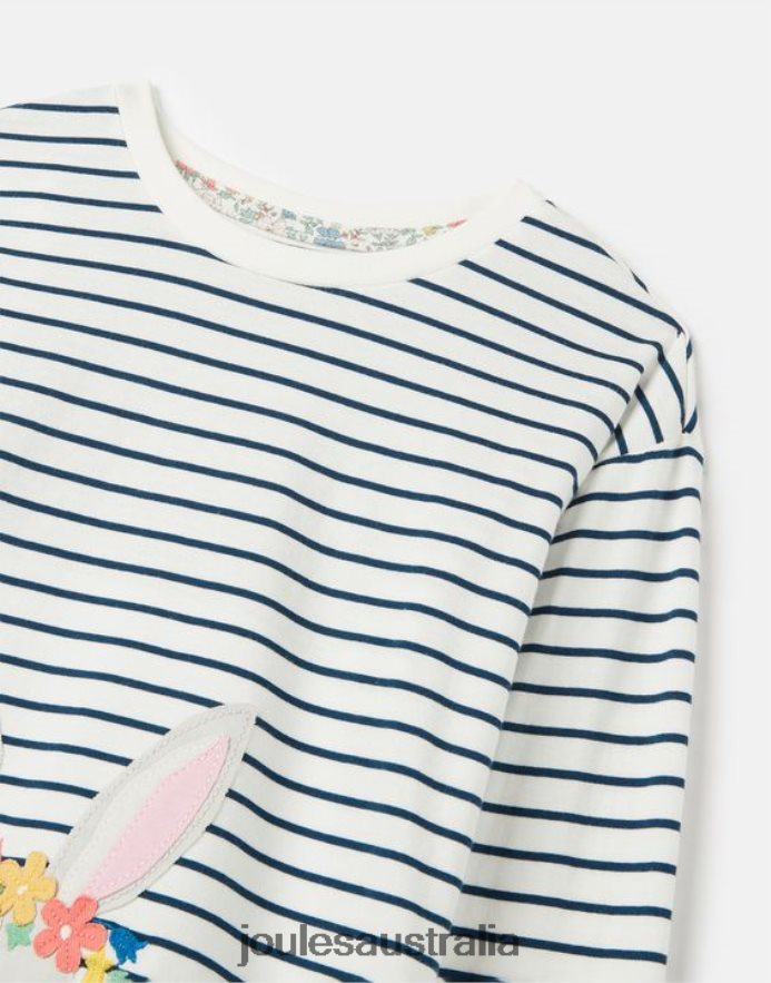 Joules Apparel Girls Ava Long Sleeve T-Shirt 2-12 Years NVVNL281 CREAM NAVY STRIPE