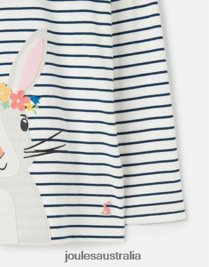 Joules Apparel Girls Ava Long Sleeve T-Shirt 2-12 Years NVVNL281 CREAM NAVY STRIPE
