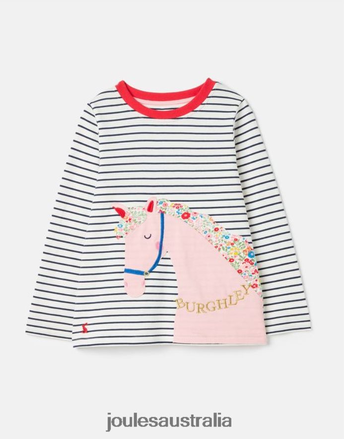 Joules Apparel Girls Burghley Long Sleeve T-Shirt 2-12 Years NVVNL287 NAVY HORSE STRIPE