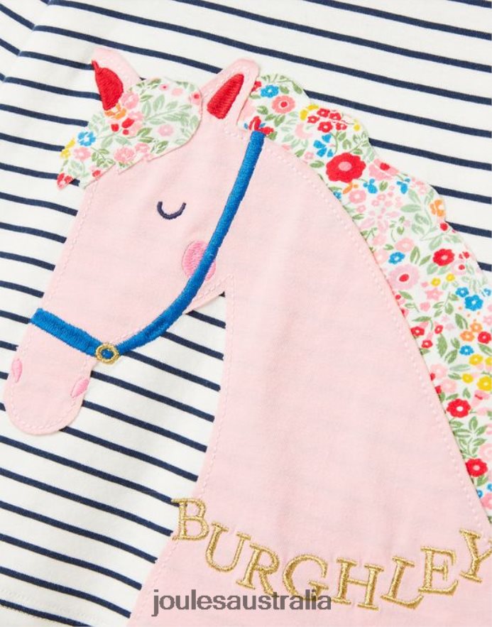 Joules Apparel Girls Burghley Long Sleeve T-Shirt 2-12 Years NVVNL287 NAVY HORSE STRIPE