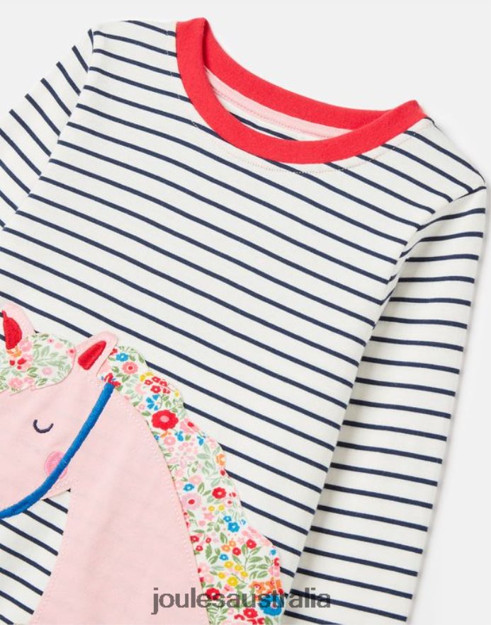Joules Apparel Girls Burghley Long Sleeve T-Shirt 2-12 Years NVVNL287 NAVY HORSE STRIPE