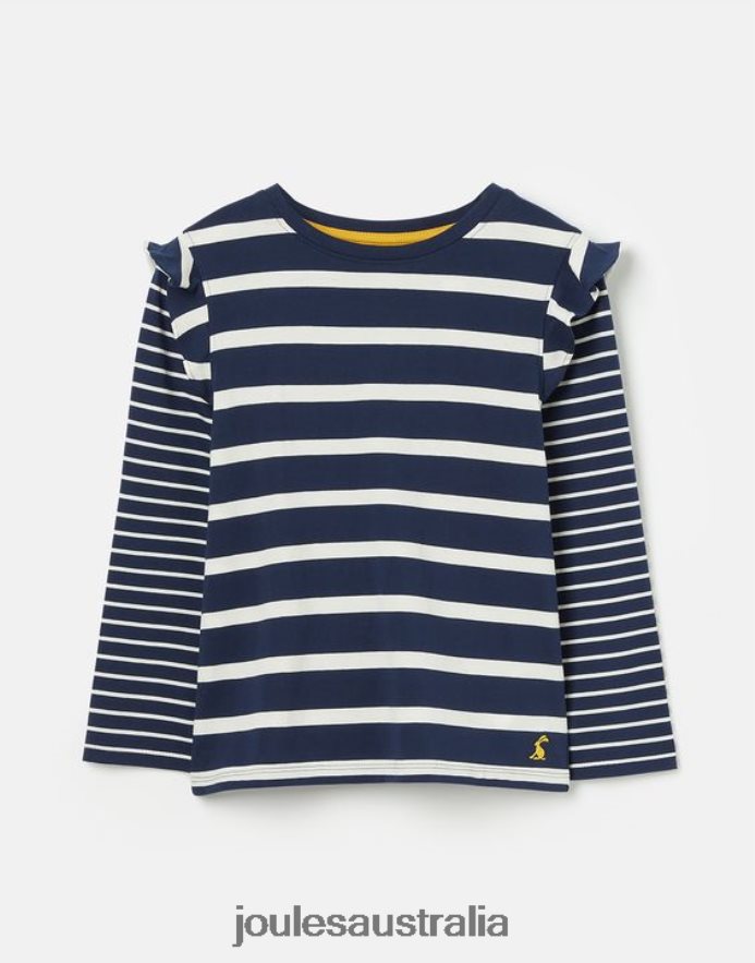 Joules Apparel Girls Elora Long Sleeve Jersey T-Shirt NVVNL324 NAVY WHITE STRIPE