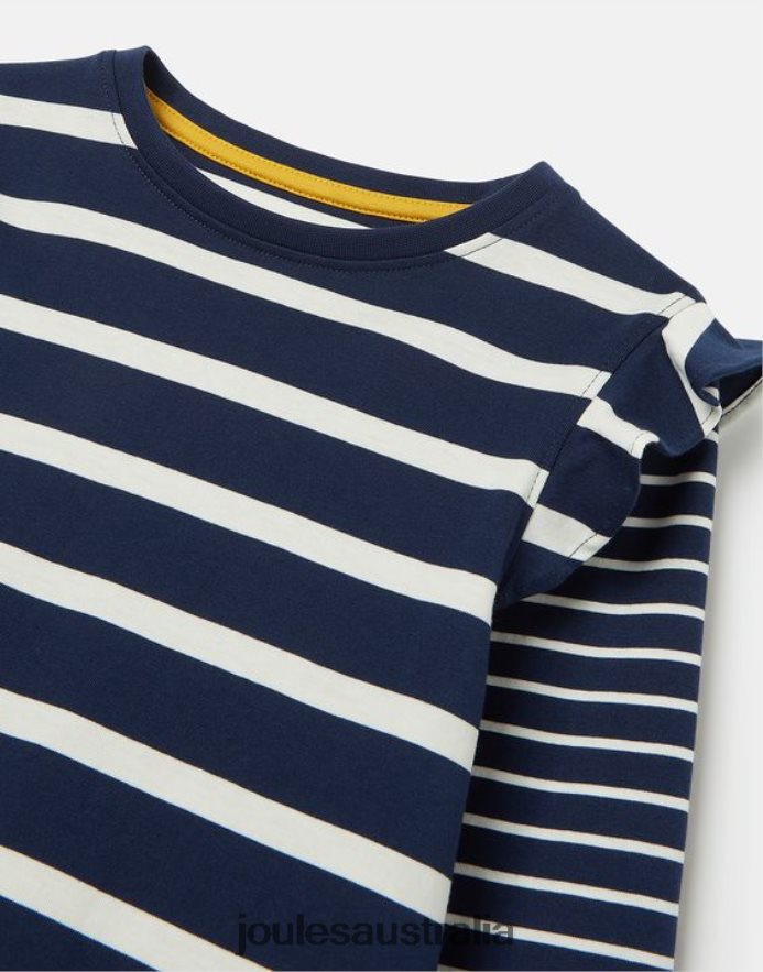 Joules Apparel Girls Elora Long Sleeve Jersey T-Shirt NVVNL324 NAVY WHITE STRIPE