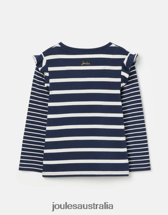 Joules Apparel Girls Elora Long Sleeve Jersey T-Shirt NVVNL324 NAVY WHITE STRIPE