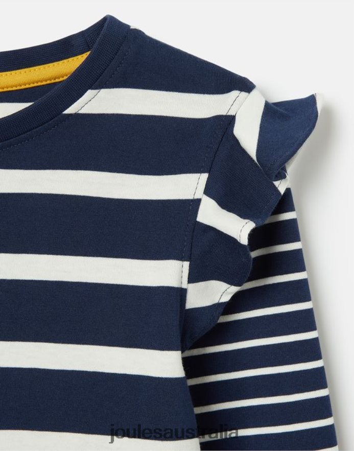 Joules Apparel Girls Elora Long Sleeve Jersey T-Shirt NVVNL324 NAVY WHITE STRIPE