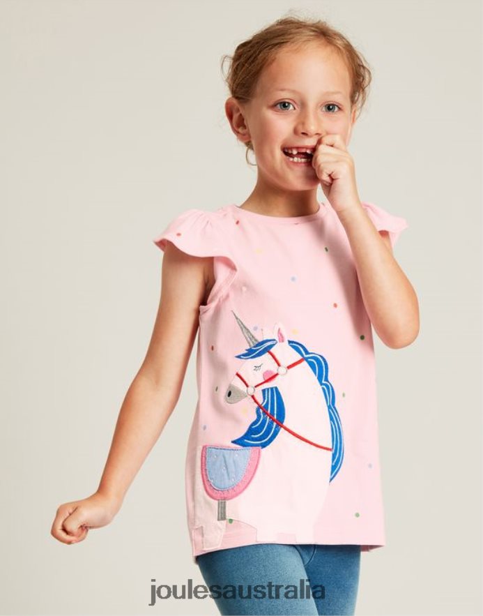 Joules Apparel Girls Flutter Astra Short Sleeve T-shirt 2-8 Years NVVNL290 PINK UNICORN