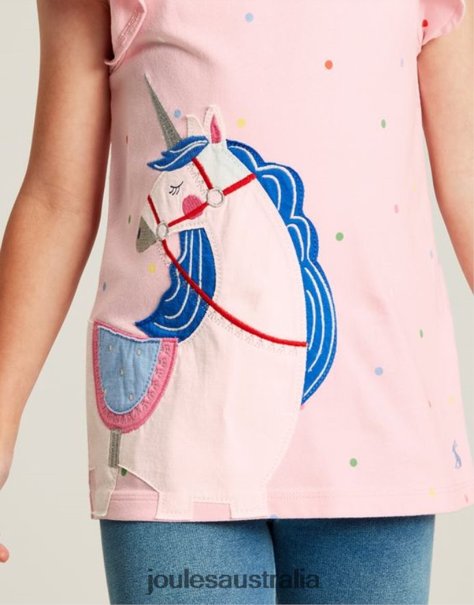 Joules Apparel Girls Flutter Astra Short Sleeve T-shirt 2-8 Years NVVNL290 PINK UNICORN