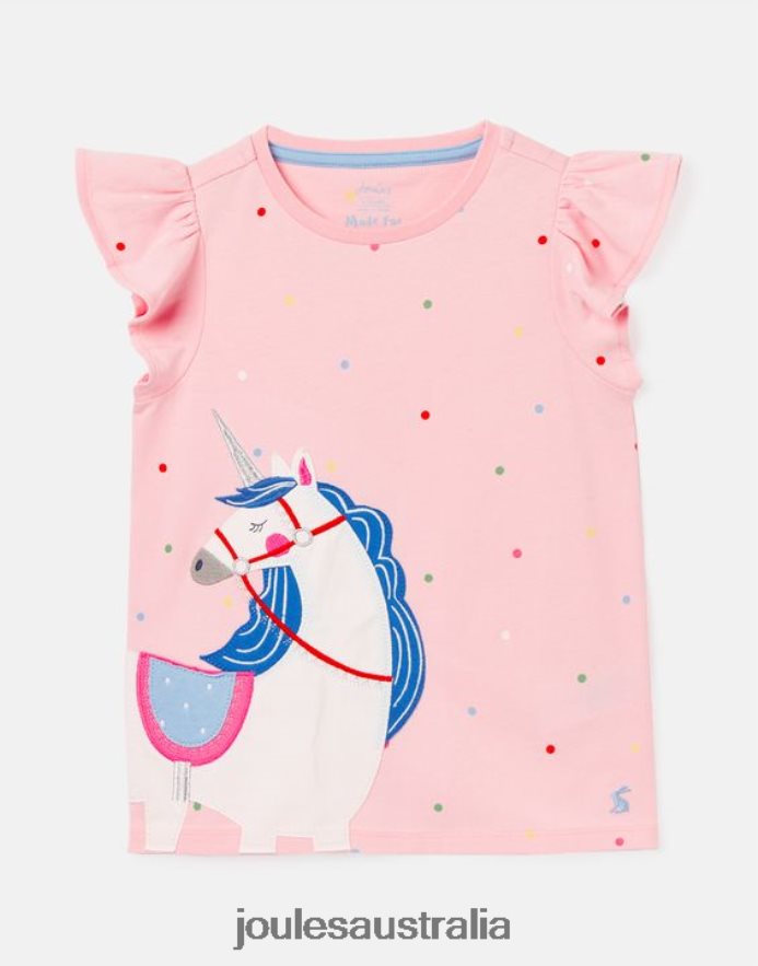 Joules Apparel Girls Flutter Astra Short Sleeve T-shirt 2-8 Years NVVNL290 PINK UNICORN