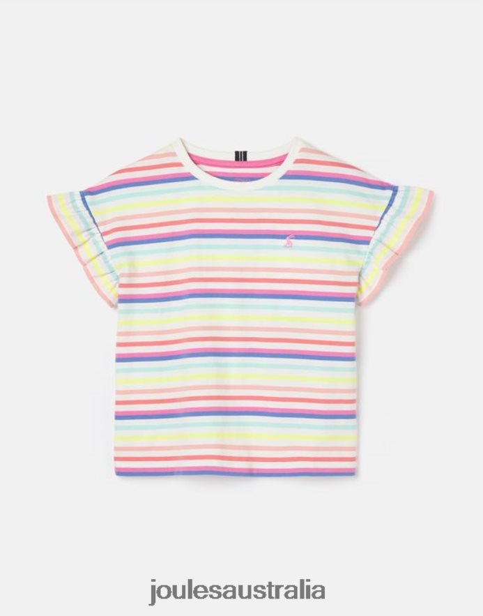Joules Apparel Girls Frillside Short Sleeve Frill T-Shirt 2-12 Years NVVNL258 MULTI STRIPE