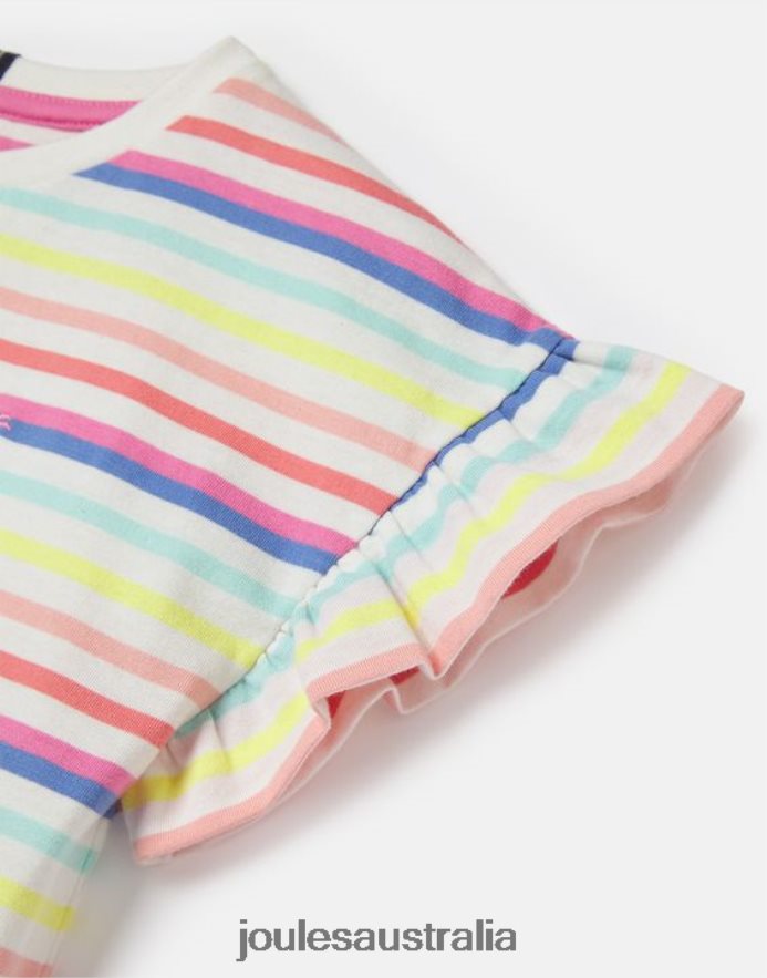 Joules Apparel Girls Frillside Short Sleeve Frill T-Shirt 2-12 Years NVVNL258 MULTI STRIPE