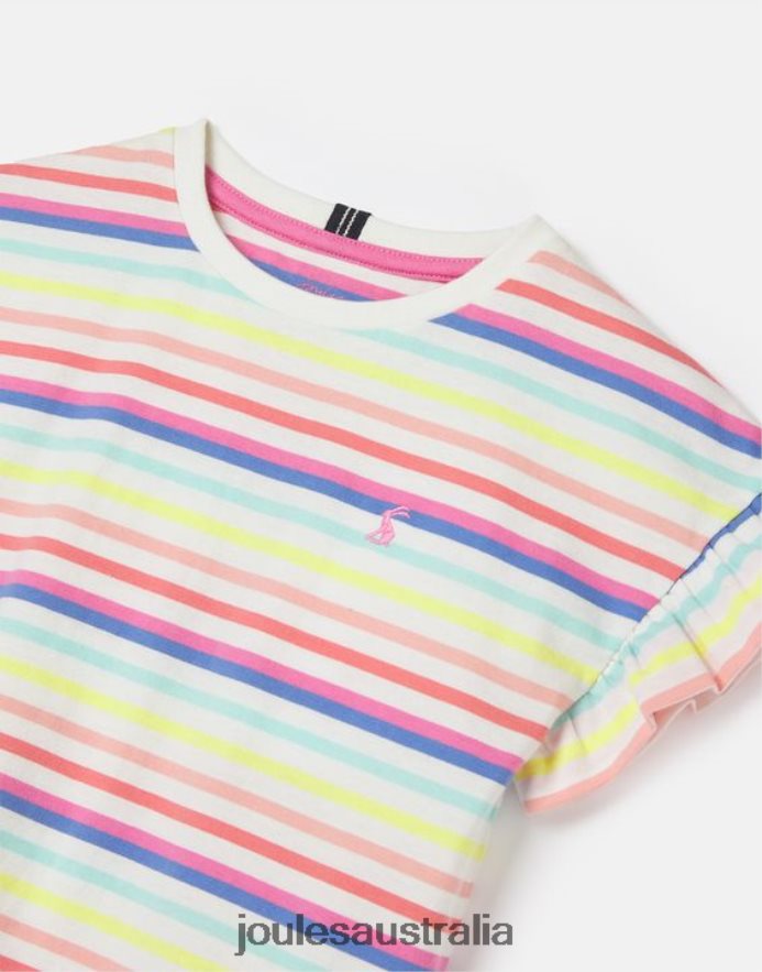 Joules Apparel Girls Frillside Short Sleeve Frill T-Shirt 2-12 Years NVVNL258 MULTI STRIPE