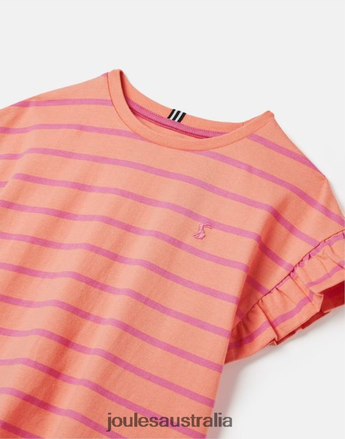 Joules Apparel Girls Frillside Short Sleeve Frill T-Shirt 2-12 Years NVVNL297 PEACH STRIPE