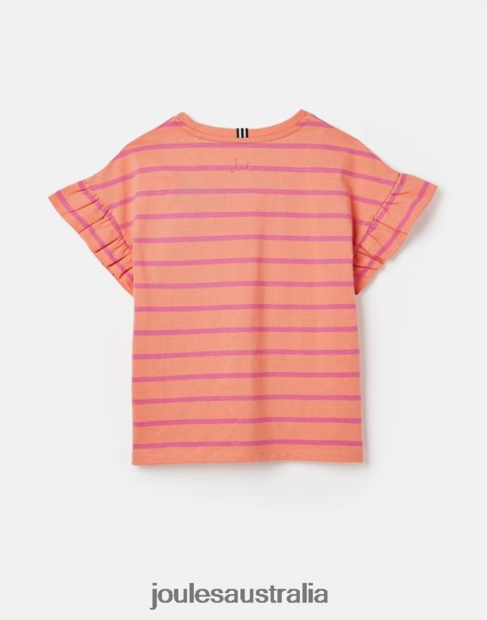 Joules Apparel Girls Frillside Short Sleeve Frill T-Shirt 2-12 Years NVVNL297 PEACH STRIPE
