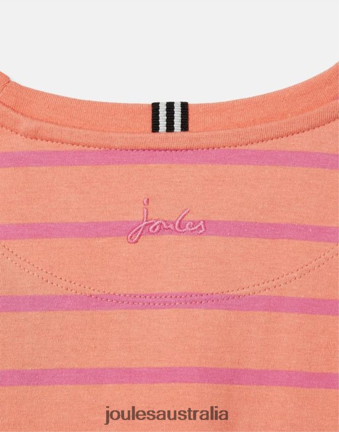Joules Apparel Girls Frillside Short Sleeve Frill T-Shirt 2-12 Years NVVNL297 PEACH STRIPE