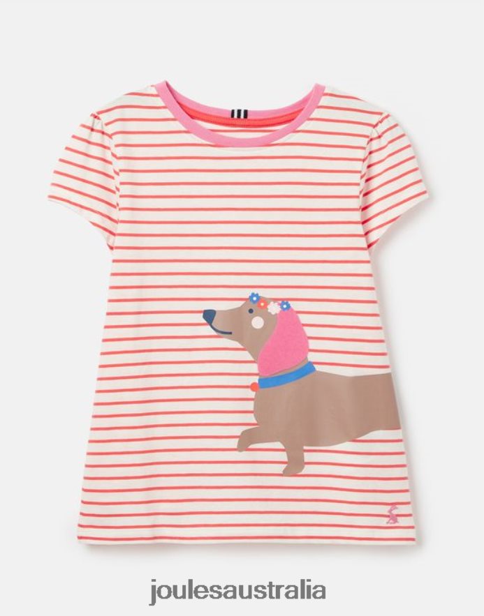 Joules Apparel Girls Pixie Screenprint T-Shirt 2-12 Years NVVNL259 STRIPE DOG