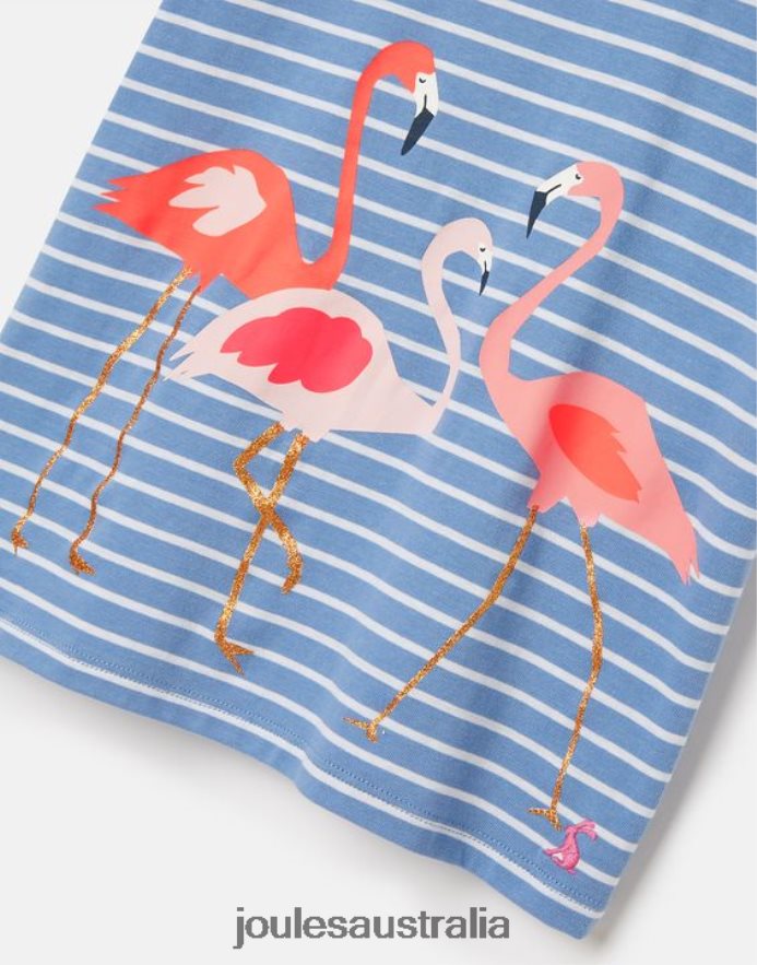 Joules Apparel Girls Pixie Screenprint T-Shirt 2-12 Years NVVNL289 BLUE STRIPE FLAMINGO