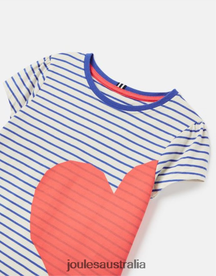 Joules Apparel Girls Pixie Short Sleeve Screenprint T-Shirt 2-12 Years NVVNL265 RED HEART STRIPE
